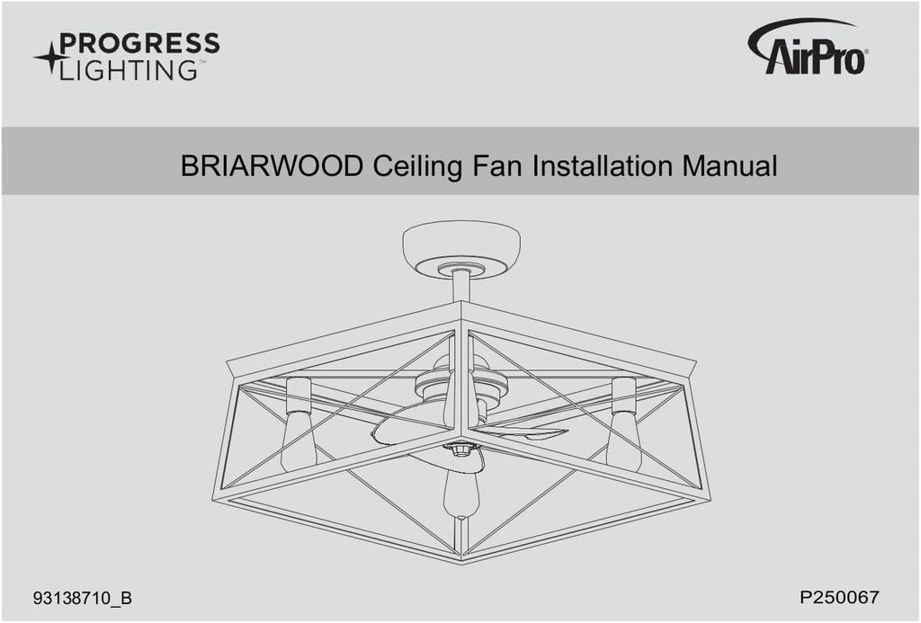 Progress Lighting Briarwood Collection 22-Inch 3-Blade AC Motor Farmhouse Ceiling Fan Matte Black, 17.00x22.00x22.00