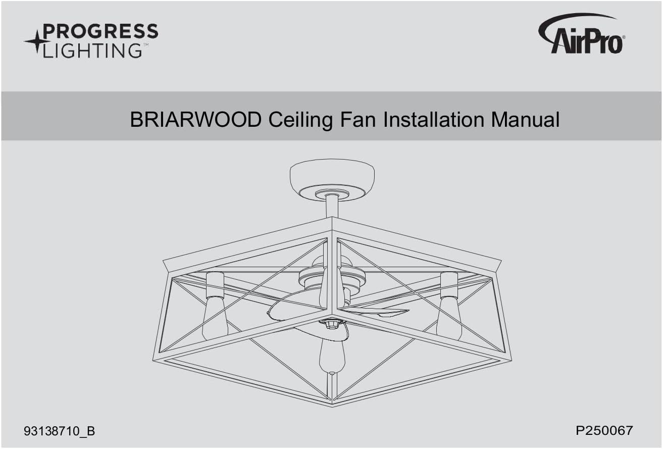 Progress Lighting Briarwood Collection 22-Inch 3-Blade AC Motor Farmhouse Ceiling Fan Matte Black, 17.00x22.00x22.00