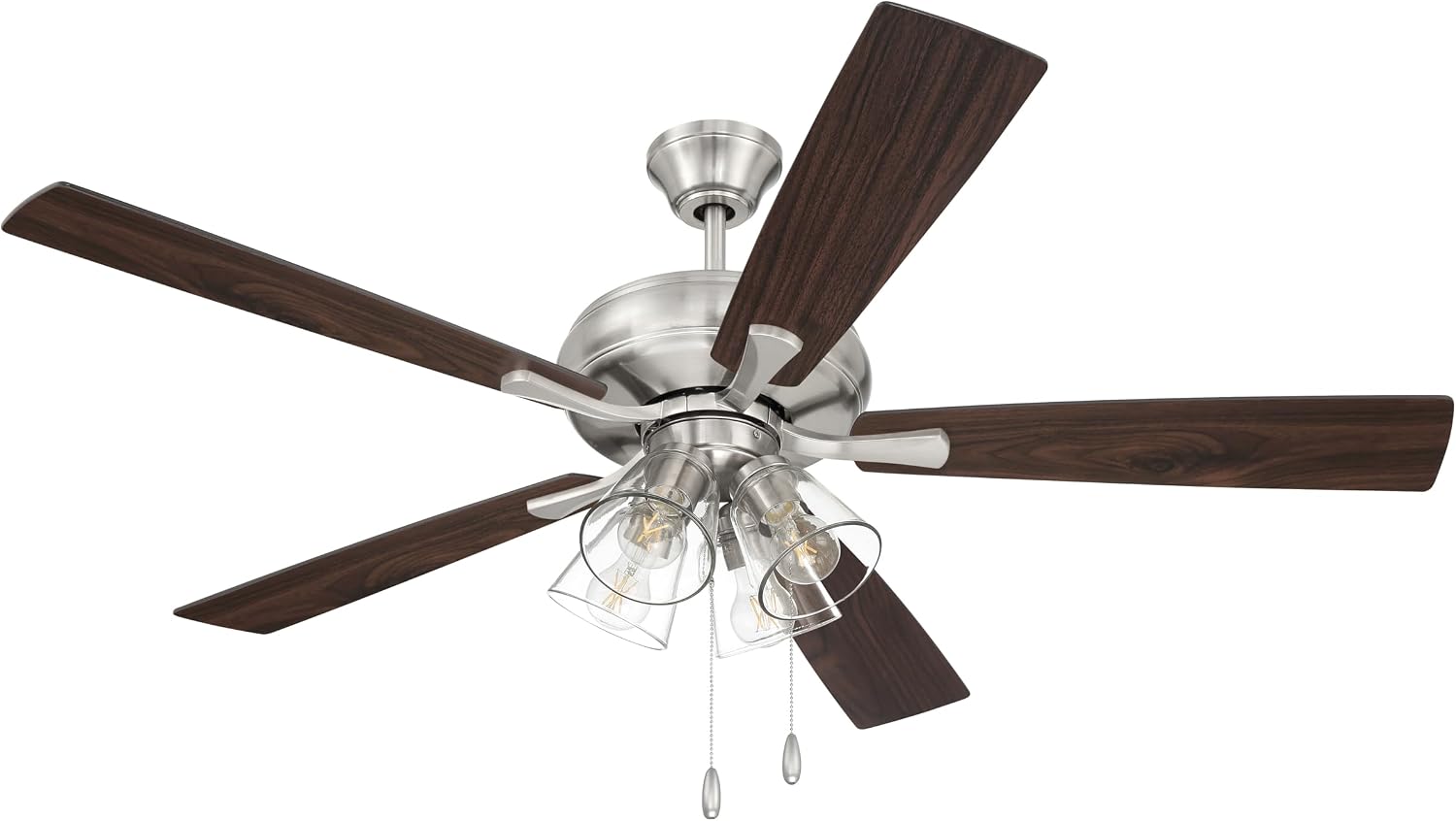 Craftmade 52' Eos 4 Light Ceiling Fan in Brushed Polished Nickel Finish with Reversible Driftwood/Walnut Blades