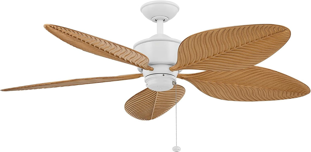 Kichler Nani 56 Inch Weather+ Outdoor 5 Blade Ceiling Fan in Matte White with Warm Maple Blades for covered outdoor spaces, (56' Dia x 13.25' H), 310095MWH
