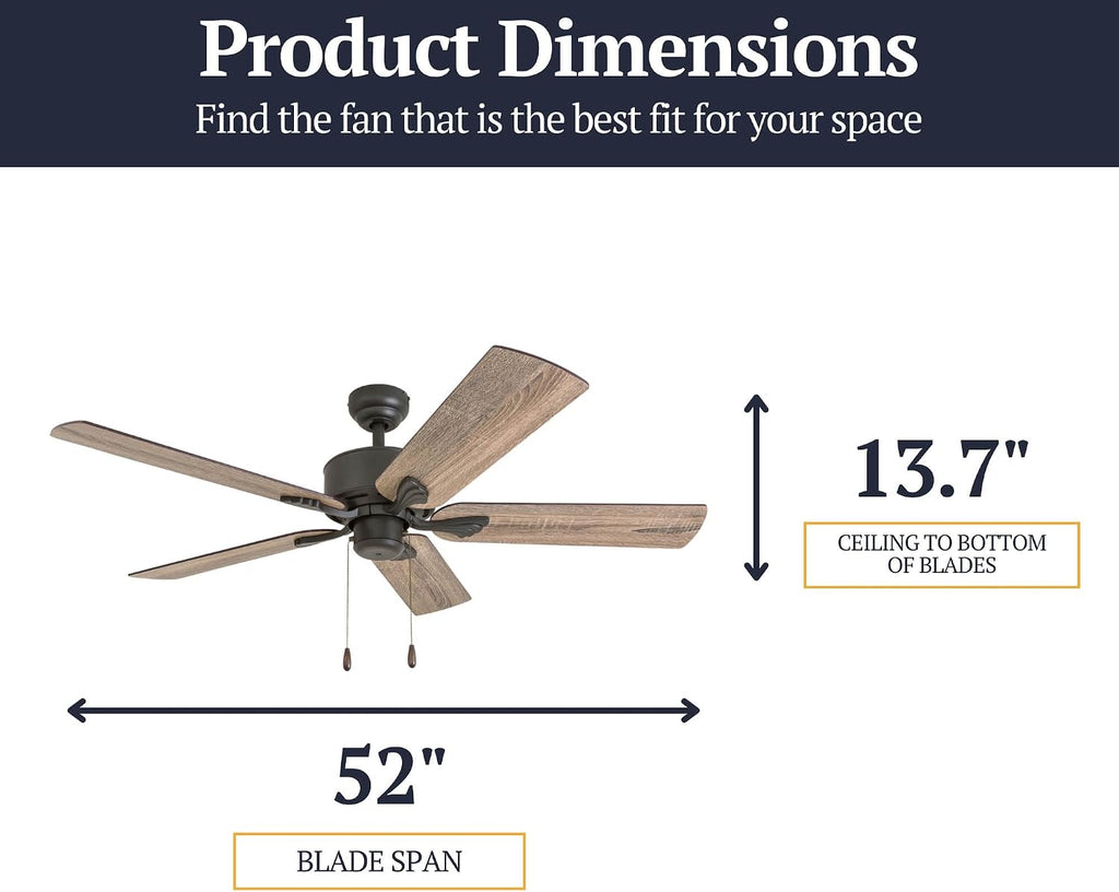 Prominence Home Glencrest, 52 Inch Farmhouse Ceiling Fan with No Light, Remote Control, Three Mounting Options, 5 Dual Finish Blades, Reversible Motor - 50682-01 (Bronze)