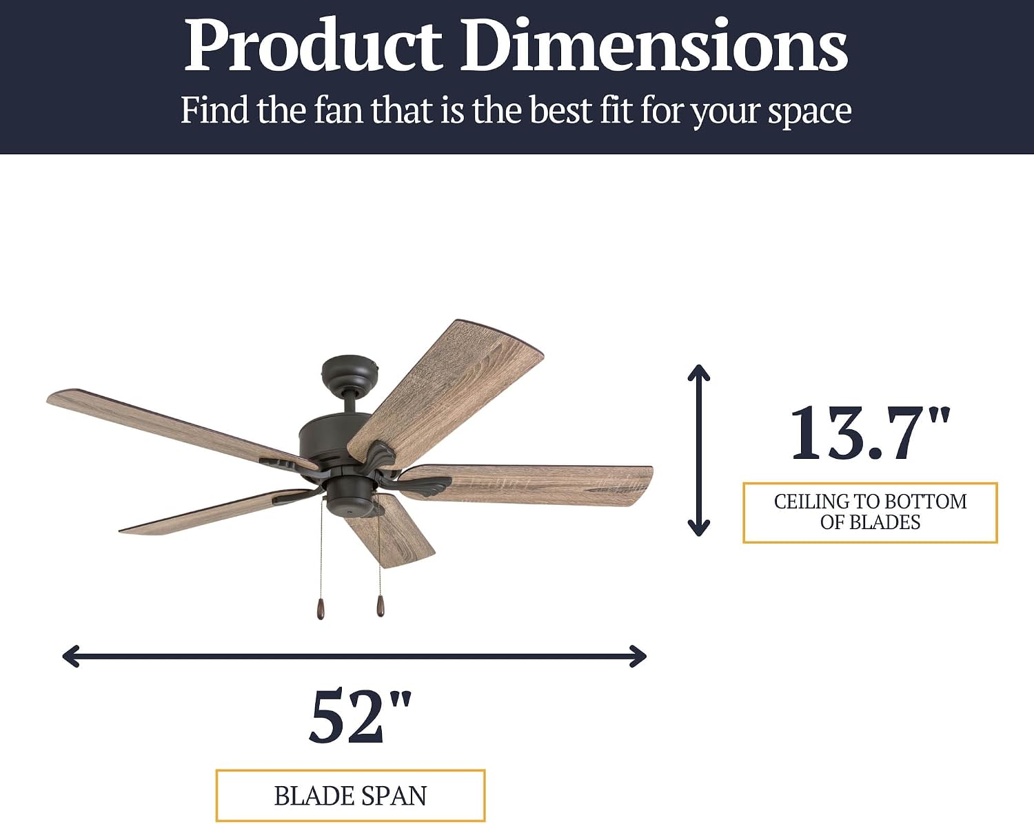 Prominence Home Glencrest, 52 Inch Farmhouse Ceiling Fan with No Light, Remote Control, Three Mounting Options, 5 Dual Finish Blades, Reversible Motor - 50682-01 (Bronze)