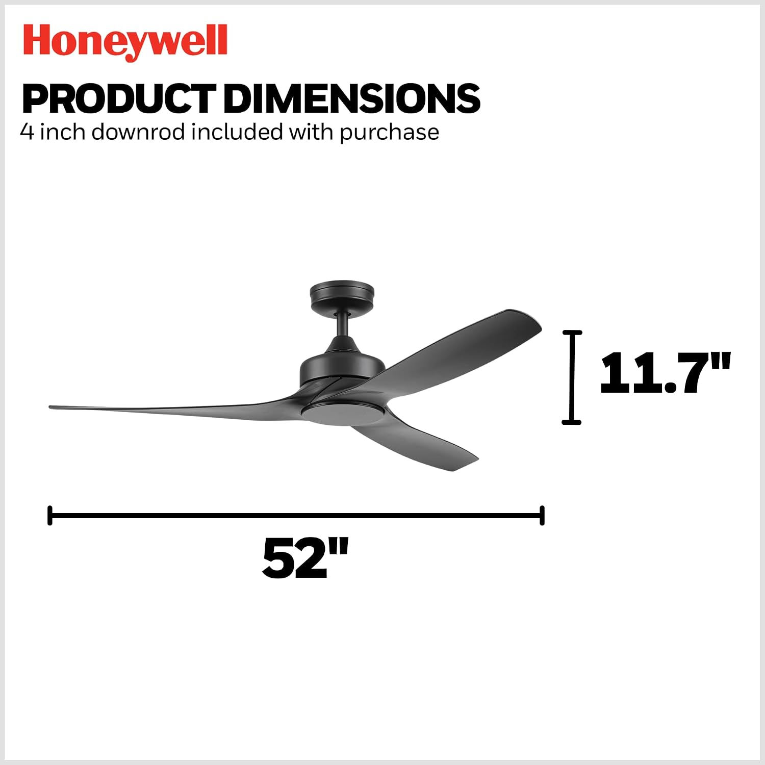 Honeywell Lynton, 52 Inch Outdoor Three Blade Ceiling Fan, Remote Control