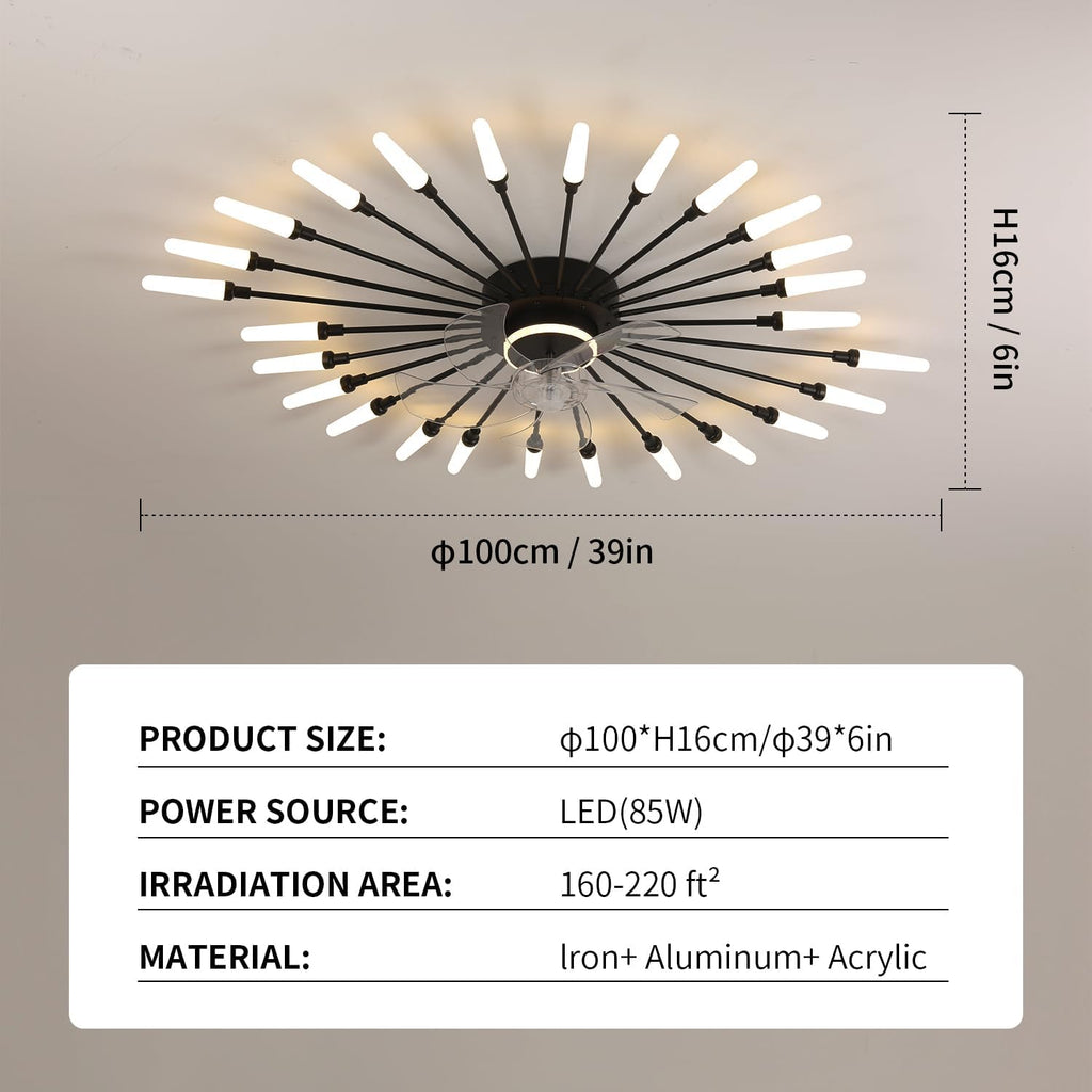 39' Modern Ceiling Fan with Lights,3-Color Dimmable LED, Low Profile Ceiling Fans with 6-Speed Quiet Motor,Flush Mount Ceiling Fan and Remote Control for Living Room,Dining Room,Bedroom