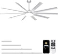 Ohniyou 96'' Industrial Ceiling Fan with Bright Lights - Remote/APP Control, High CFM, Large Ceiling Fan for Shop, Covered Outdoor, Great Room, Silver