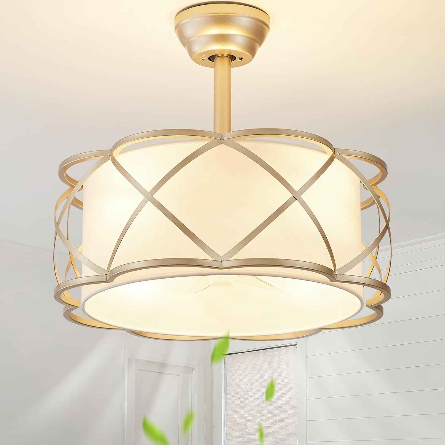 Gold Fandelier Ceiling Fans with Lights, 20' Mid Century Boho Chandelier Ceiling Fan Remote Control with 6 Speeds for Bedroom, Nursery, Living Room