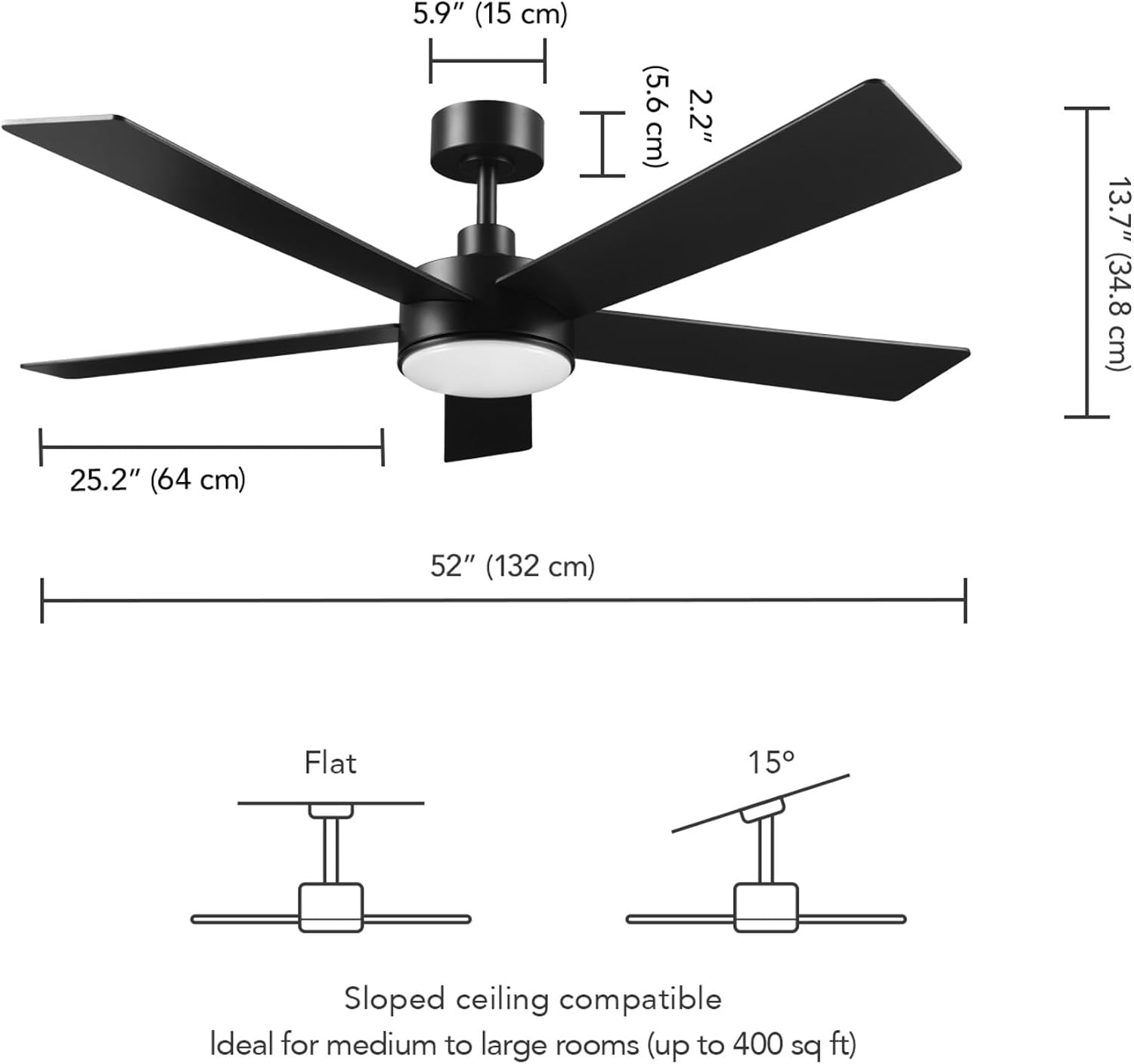 Globe Electric Veloria 52 in. Ceiling Fan with LED Light, Remote Control, WhisperQuiet DC Motor, 6 Speeds, Matte Black, Reversible Blades