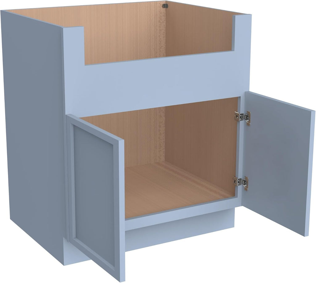 33 Inch RTA Kitchen Sink Base Cabinet - Solid Wood Shaker Style Farmhouse Cabinet with Soft Close Doors, Fits 24-30 Inch Undermount Sinks, Ready to Assemble (Lakeside Blue (Slim))