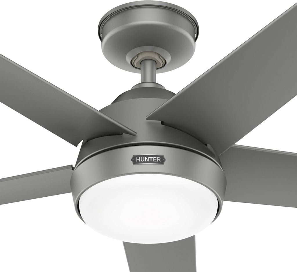 Hunter Fan 52 Inch Matte Silver Indoor/Outdoor Ceiling Fan with Lights for Farmhouse, Patio, Bedroom, Living Room, Office, Basement, Kitchen (Renewed), CC5C26C12