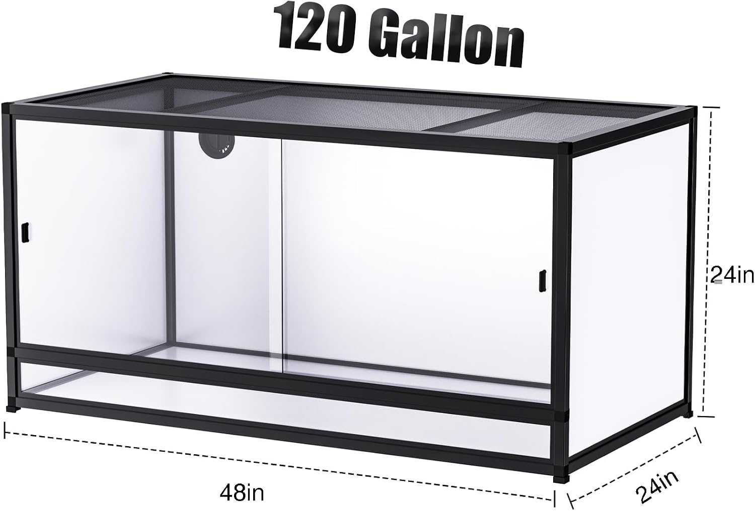 120 Gallon PVC Reptile Enclosure 48'x24'x24' – Large Reptile Tank with Front Sliding Glass Doors & Lock, for Bearded Dragon, Ball Python, Snake