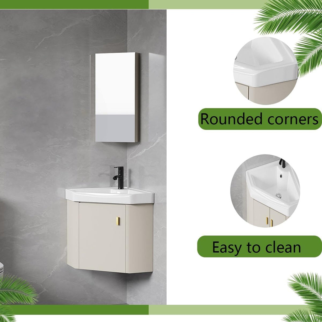 Modern Corner Bathroom Vanity，Freestanding Bathroom Vanity with Sink Set，Bathroom Sink Cabinet Easy-to-Clean，for Guest Baths Master Suites(14in)