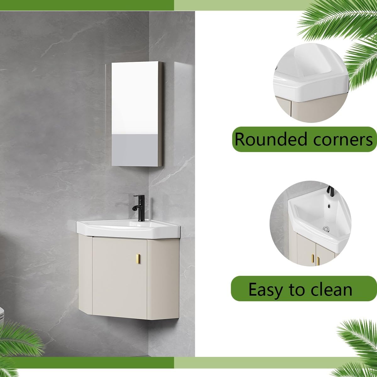 Modern Corner Bathroom Vanity，Freestanding Bathroom Vanity with Sink Set，Bathroom Sink Cabinet Easy-to-Clean，for Guest Baths Master Suites(14in)