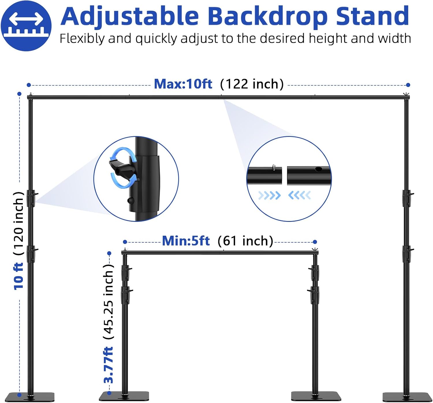 10ftx10ft Pipe and Drape Stand with Adjustable Metal Frame, Background Stand with Carrying Bag for Parties, Weddings, Birthdays