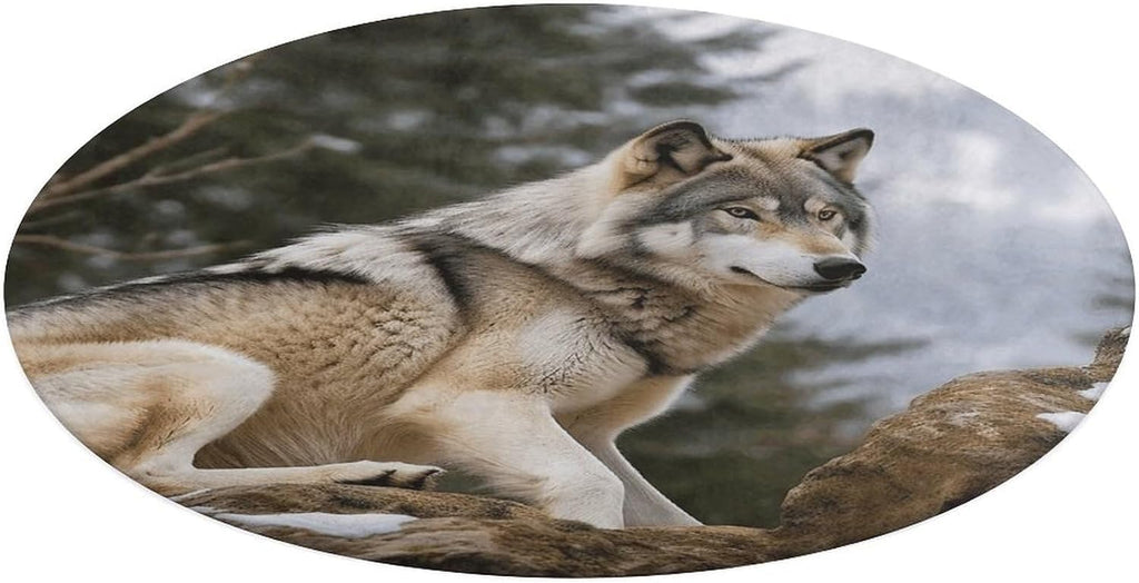 Snow Mountain Wild Wolf Coral Velvet Round Floor Mat Non-Slip Bath Rug Floor Covering for Bathroom Vanity Guest Suite & Vacation Home