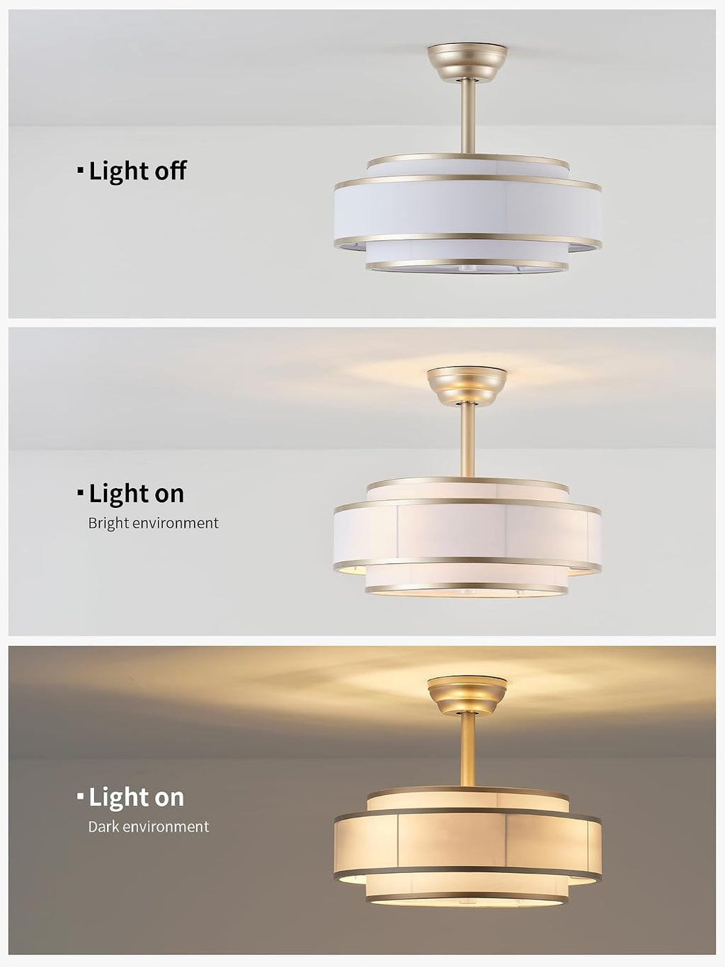 20' Caged Ceiling Fans with Lights and Remote, Fandelier Ceiling Fan with Light, Modern Bladeless Quiet Reversible Motor 6 Speeds for Bedroom, Nursery, Living Room, Gold