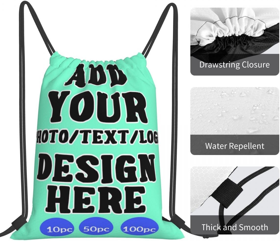 Custom Drawstring Backpack Set Of 10/50/100 Personalized Draw String Back Bag With Your Logo for Gym, Travel & Everyday Style13