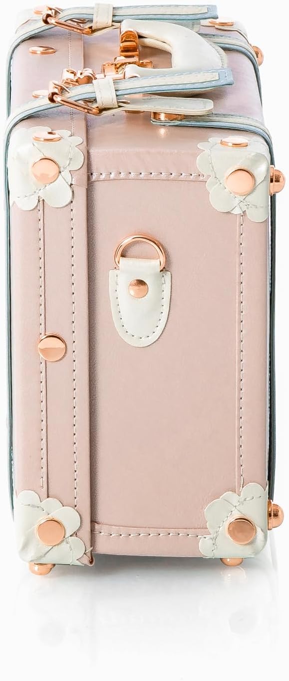 COTRUNKAGE 16' Carry On Suitcase Cute Pu Overnight Vintage Trunk Luggage Bag for Women with Combination Locks, Cherry Pink