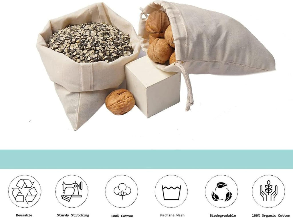 100Pcs 12 x 16 Inches Premium Cotton Muslin Double Drawstring Bags, Reusable Bag Natural Cotton Bags with Drawstring Produce Bags Bulk Gift Bag Jewelry Pouch for Party Wedding Home Storage