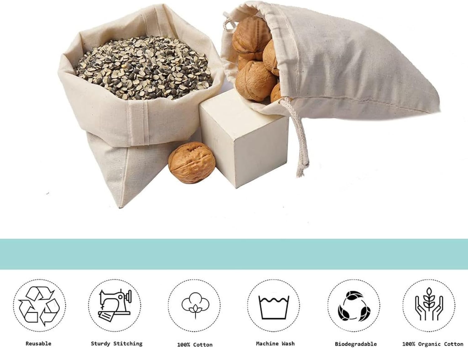 100Pcs 12 x 16 Inches Premium Cotton Muslin Double Drawstring Bags, Reusable Bag Natural Cotton Bags with Drawstring Produce Bags Bulk Gift Bag Jewelry Pouch for Party Wedding Home Storage