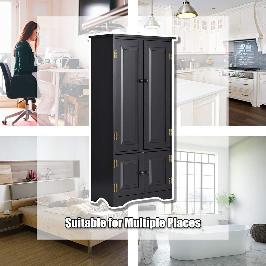 Giantex Accent Floor Storage Cabinet Adjustable Shelves Antique 2-Door Low Floor Cabinet Pantry 24' Lx13 Wx49 H (Black)
