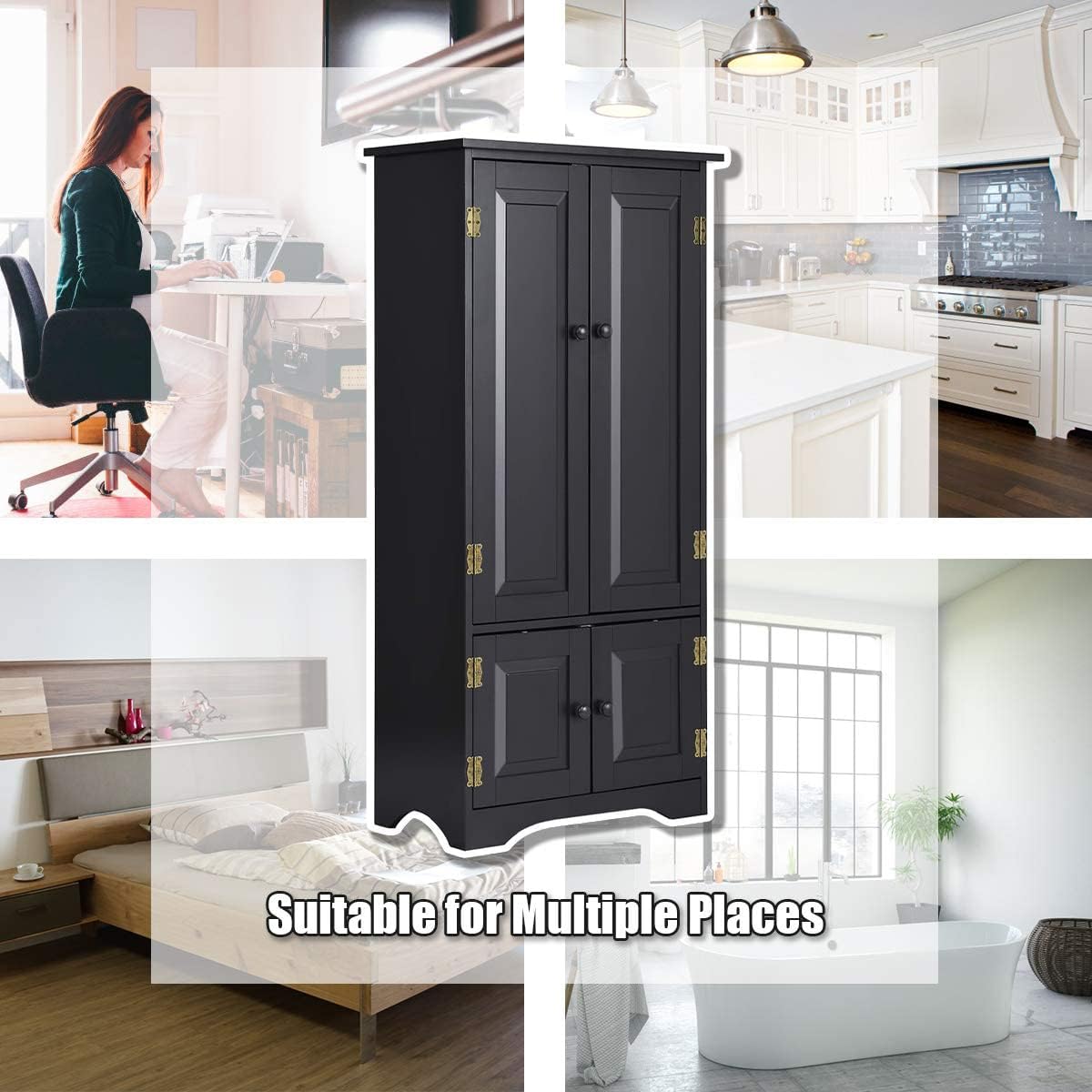 Giantex Accent Floor Storage Cabinet Adjustable Shelves Antique 2-Door Low Floor Cabinet Pantry 24' Lx13 Wx49 H (Black)