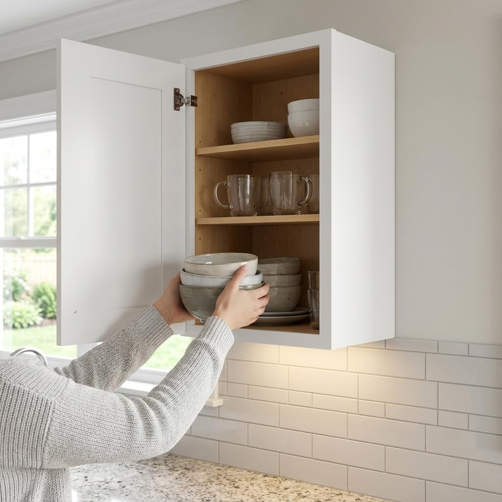 White Shaker Wall Cabinet - Ready to Assemble, Perfect for Kitchen, Laundry, and Bathroom Storage - 12' W x 30' H x 12' D