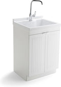 SIMPLIHOME Murphy All-in-One 24 inch Wide Utility Sink and Laundry Cabinet in Pure White Finish, Transitional ABS Sink Cabinet for Laundry Rooms with High-Arch Chrome Faucet and Pull-Out Spray