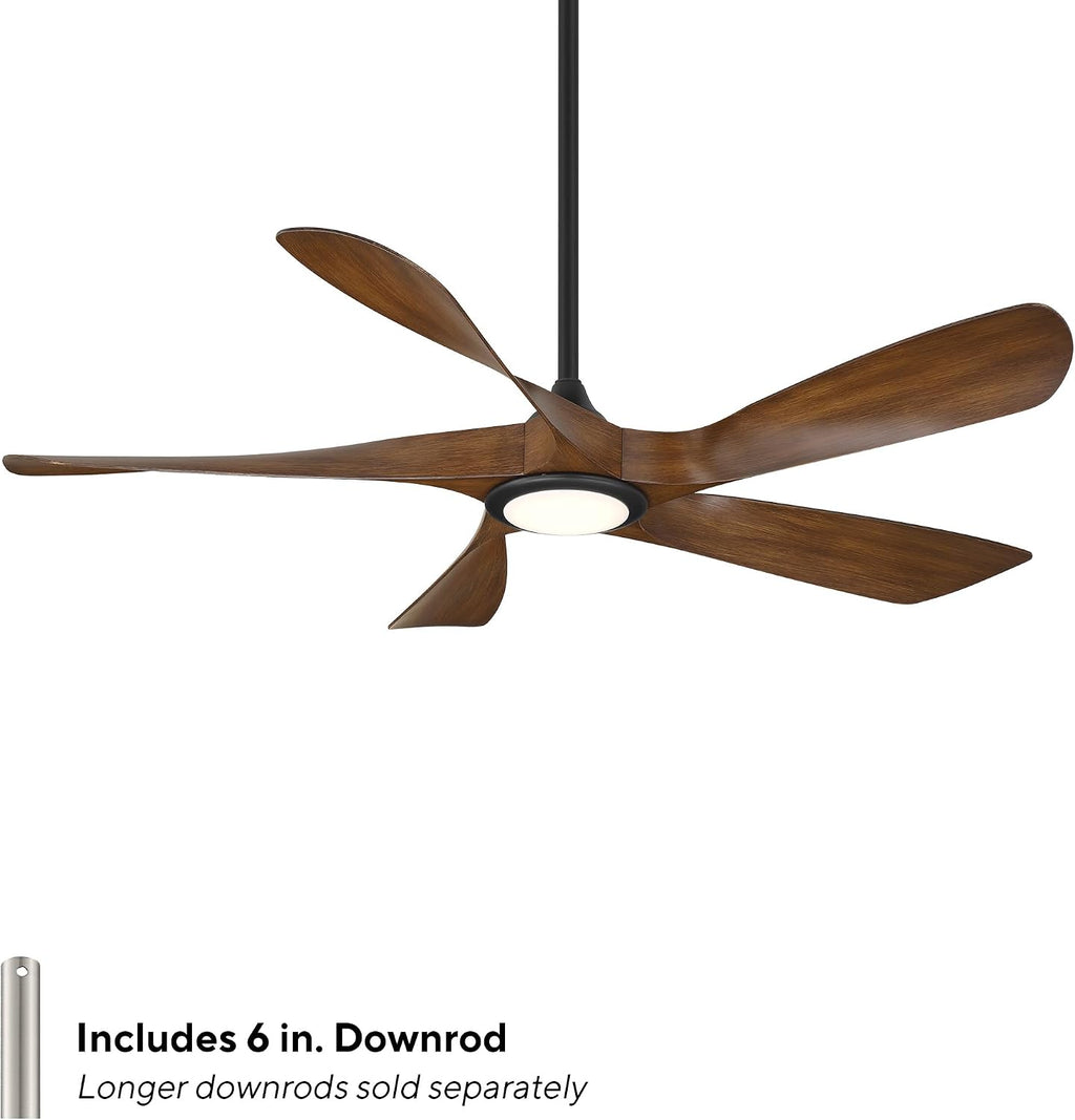 WAC Smart Fans Swirl Indoor and Outdoor 5-Blade Smart Home Ceiling Fan 54in Matte Black Distressed Koa CCT 2700-3000-4000-5000K LED Light Kit and Remote Control works with Alexa and iOS or Android App