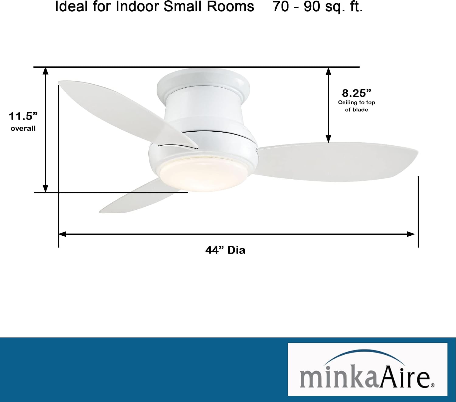 MINKA-AIRE F518L-WH, Concept II LED White Flush Mount 44' Ceiling Fan with Remote Control and Included Wall Control