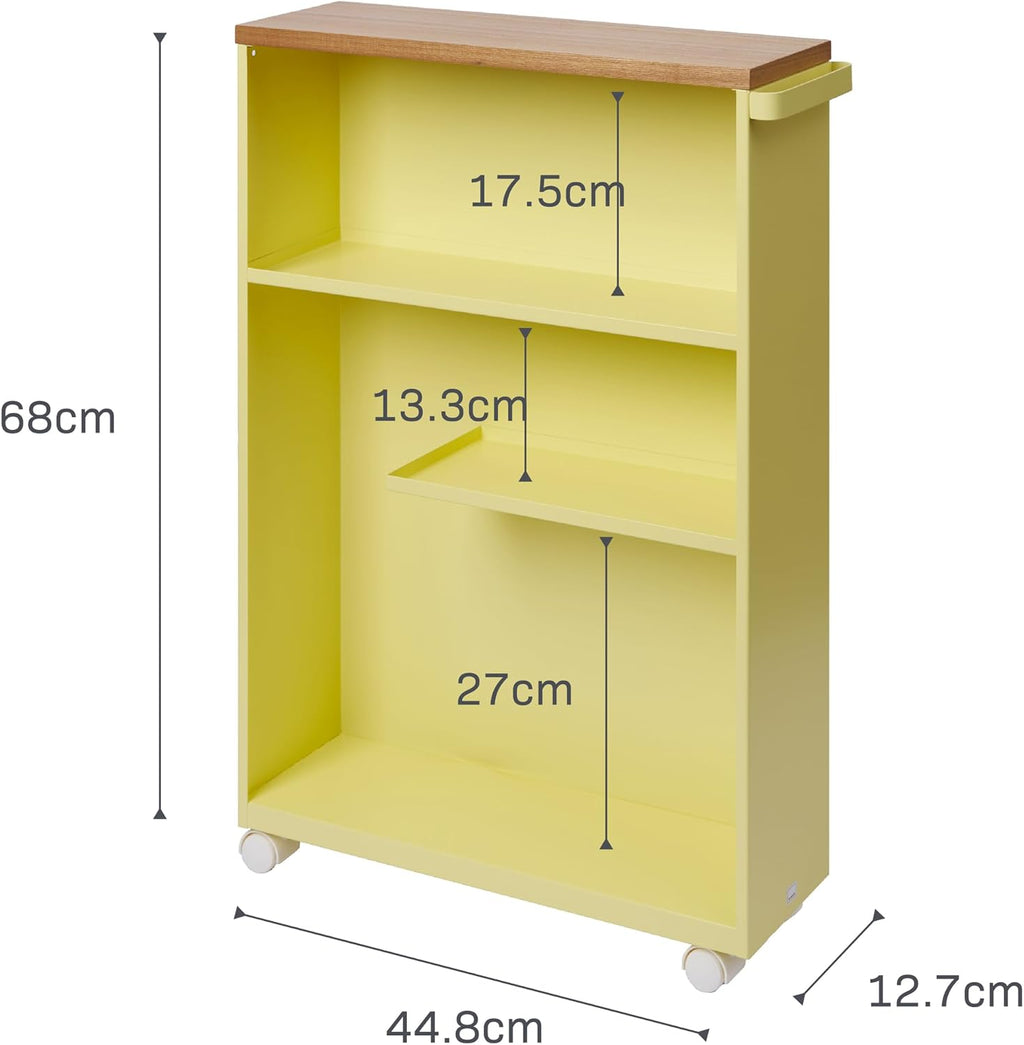 YAMAZAKI Home Slim Rolling Storage Cart – Narrow Bathroom Storage Cabinet with Handle, Slim Bathroom Storage Cart with Wheels, Easy Assembly, Steel + Wood, Yellow, 27' - Steel -
