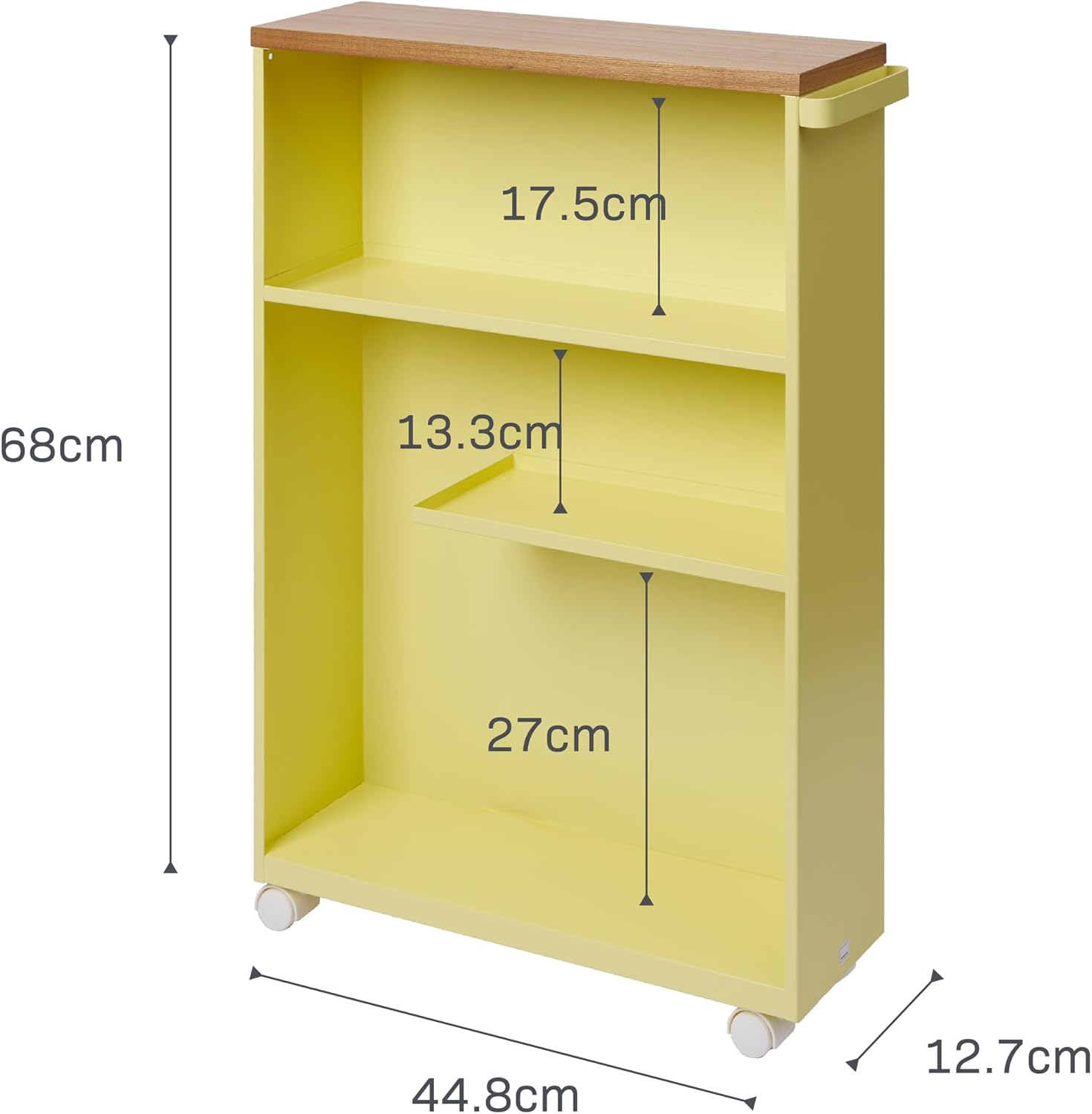 YAMAZAKI Home Slim Rolling Storage Cart – Narrow Bathroom Storage Cabinet with Handle, Slim Bathroom Storage Cart with Wheels, Easy Assembly, Steel + Wood, Yellow, 27' - Steel -
