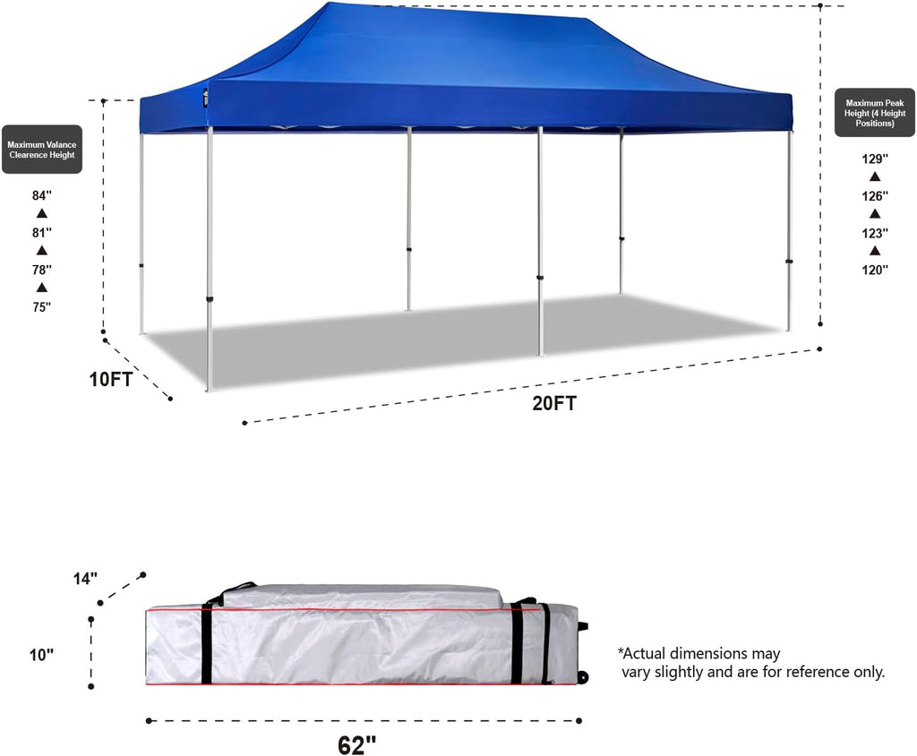 AMERICAN PHOENIX Canopy Tent 10x20 Pop Up Portable Instant Commercial Heavy Duty Outdoor Market Shelter Event Tent (Blue w/Roller Bag)
