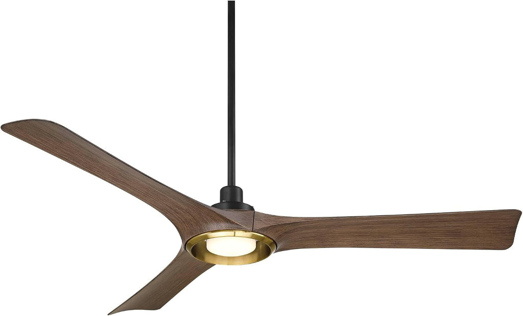 Casa Vieja 56' Ethos Modern Industrial Indoor Outdoor Ceiling Fan 3 Blade LED Light Remote Control Matte Black Brown Dark Walnut Finish Blades Bedroom Patio Living Room Damp Rated Decorative