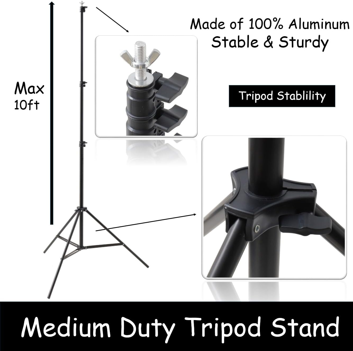 10x20 ft Medium Duty Back Drop Adjustable Stand, Photo Backdrop Stand Kit for Photography with Carrying Bag, Convertible to Backdrop Stand 10x10 Adjustable Width.