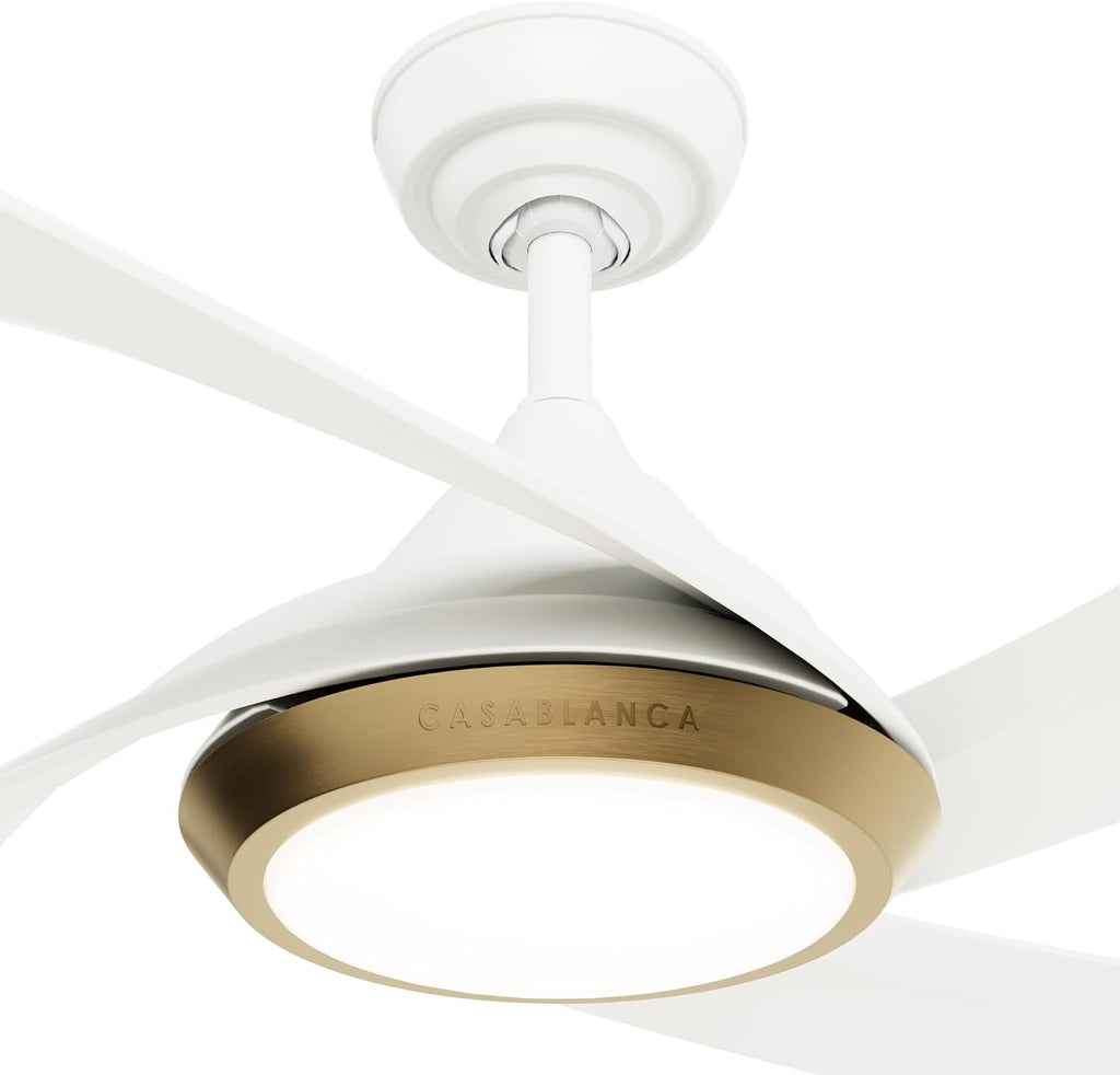 Casablanca - Vespucci Indoor/Outdoor Ceiling Fan With Light, Remote, 52-inch, Fresh White, Modern-style, 6-speed DC Motor, Energy Star, 52847, for porches, patios, sunrooms, bathrooms