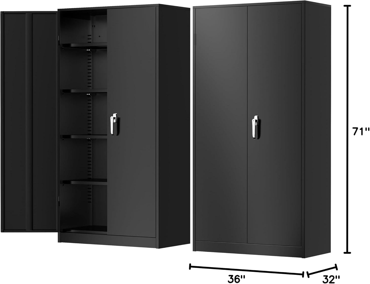 Greenvelly Metal Storage Cabinet with Lock, Steel Garage Storage Cabinet with 2 Doors and Adjustable Shelves, File Organization for Office, Home, Garage, School (Black)