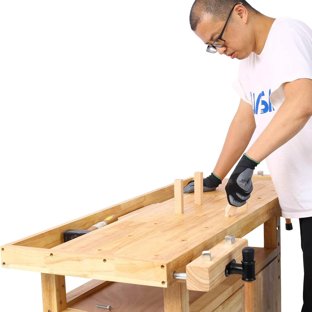 Wood Workbench - Wooden Workbench for Garage Workshop and Home, with Bar Clamps Set 2 pcs 12 inch x 3inch+ 2pcs 24inchx4-3/4,4pcs Pack