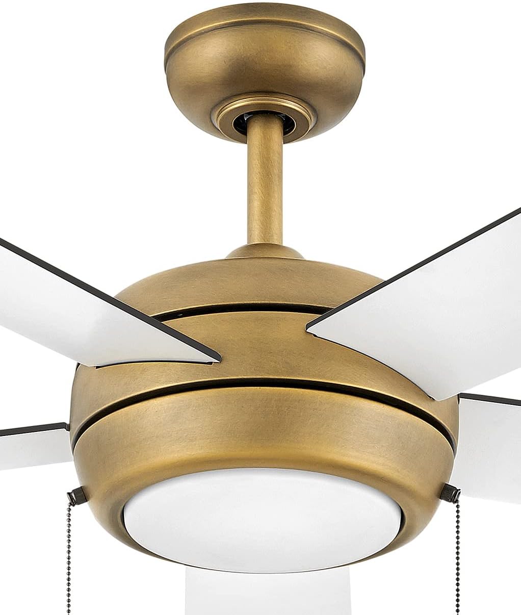 Hinkley Croft 52' Indoor Ceiling Fan with Light, Pull Chain Operation, Reversible Wooden Fan Blades, Integrated LED, Heritage Brass