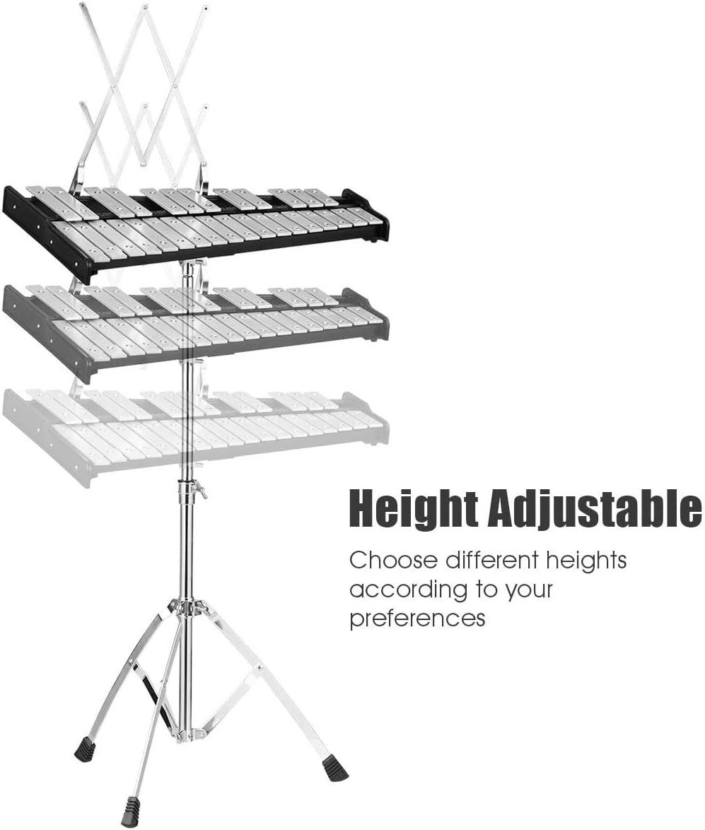 32 Notes Percussion Glockenspiel Bell Kit Xylophone Instrument Set with 8' Practice Pad, Adjustable Stand, Mallets, Drum Sticks and Carrying Bag