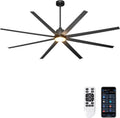 96' Industrial Ceiling Fans with Lights, Large Ceiling Fan with Remote/APP Control, Outdoor Ceiling Fans with 8 Blades, 3CCT, DC motor for Commercial Shop Garage Warehouse Black