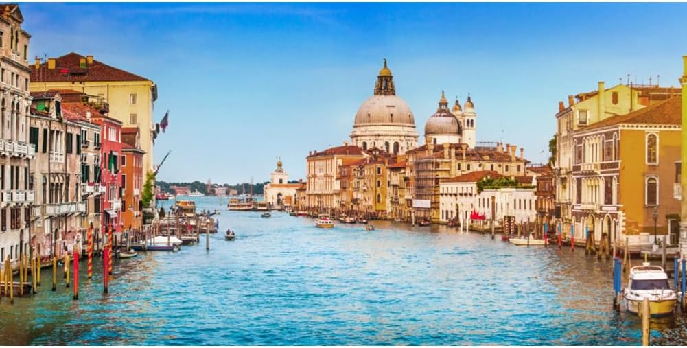Renaiss 20x10ft Venice Town Backdrop Italy Clear Blue Sky Rivers Water City Scenery Photography Background Historical Buildings Wallpaper Italian Themed Party Decors Holiday Travel Photo Booth Props