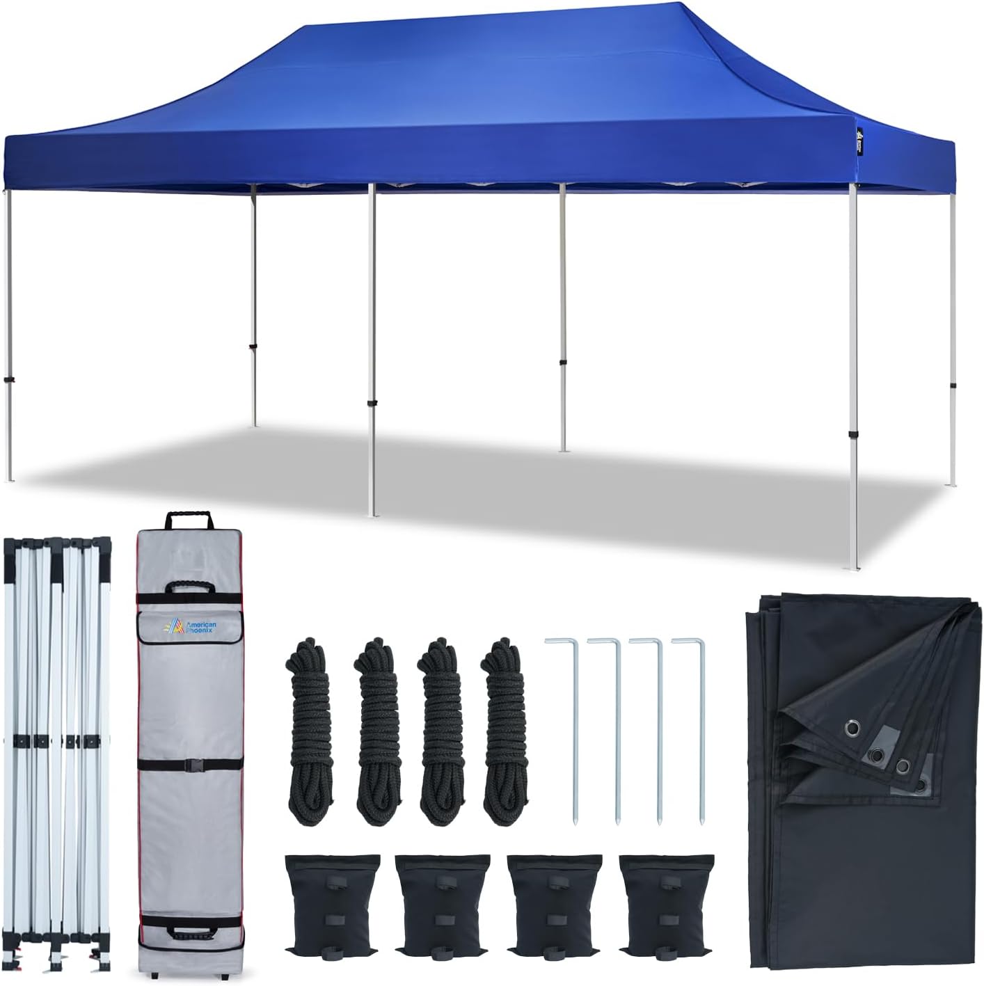 AMERICAN PHOENIX Canopy Tent 10x20 Pop Up Portable Instant Commercial Heavy Duty Outdoor Market Shelter Event Tent (Blue w/Roller Bag)