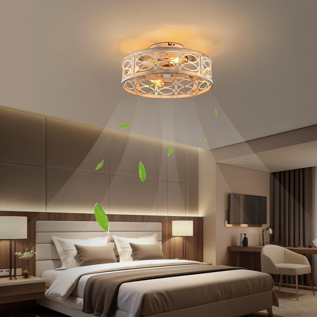 20' Caged Ceiling Fan With Light And Remote，bladeless Ceiling Fan 6 Speed Reversible With 4 Bulbs and Remote Control. With Lights for Bedroom, Dining Room