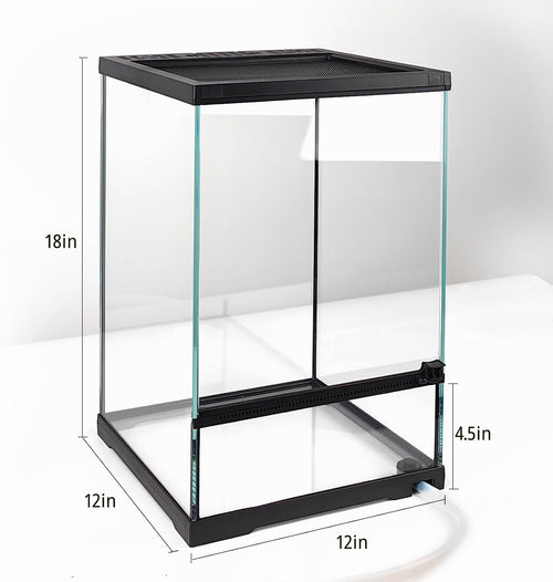 11 Gallon Tall Reptile Glass Tank 12'x12'x18' with Drainage Hole - Pre-Assembled Vertical Reptile Cage Enclosure for Arboreal Geckos,Chameleon,Lizard,Tree Frog and Snake
