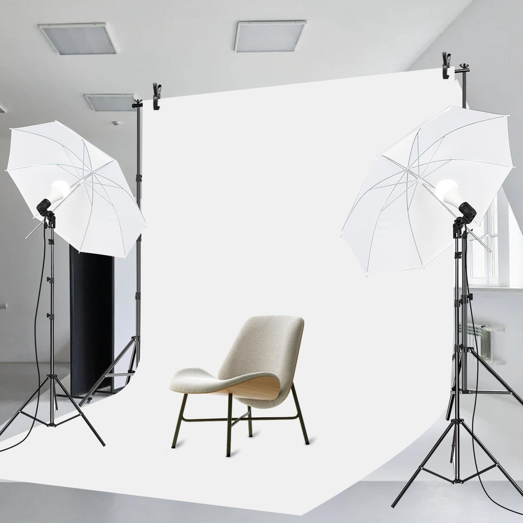 SLOW DOLPHIN 10 x 8.5 ft Photography Photo Video Studio Background Stand Support Kit with Muslin Backdrop (White Black), 5500K 85W LED Blub, Umbrella Lighting Kit for Studio, Portrait, Video Shooting