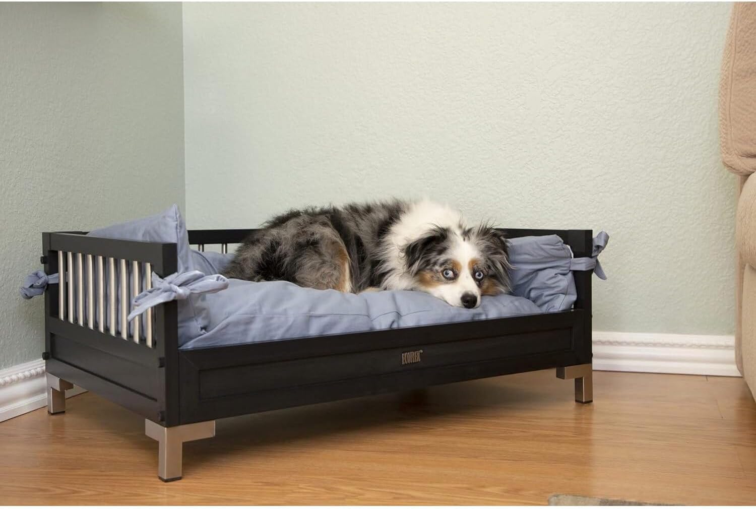 New Age Pet ECOFLEX Manhattan Raised Dog Bed, Moisture Resistant Frame with Stainless Steel Accents, Memory Foam Cushion, Espresso Black, X-Large