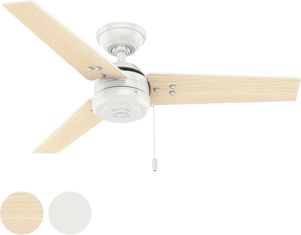 Hunter Fan 44 inch Contemporary Fresh White Outdoor Ceiling Fan with Pull Chain (Renewed)