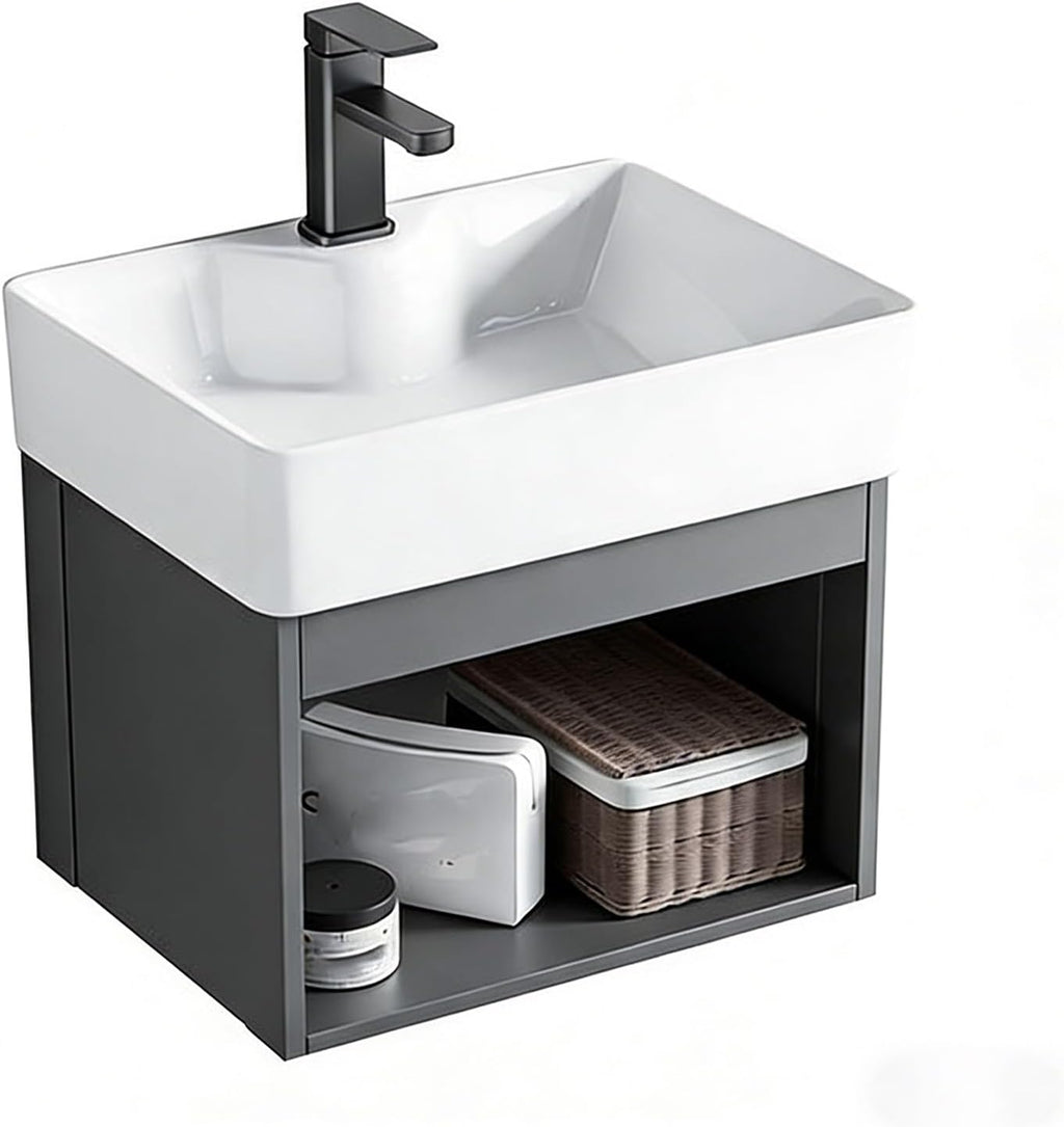 Modern corner bathroom vanity，Small wall mounted hand sink ，Bathroom Vanity with Sink，for Guest Baths Master Suites or Rental Units Bathroom(15in)