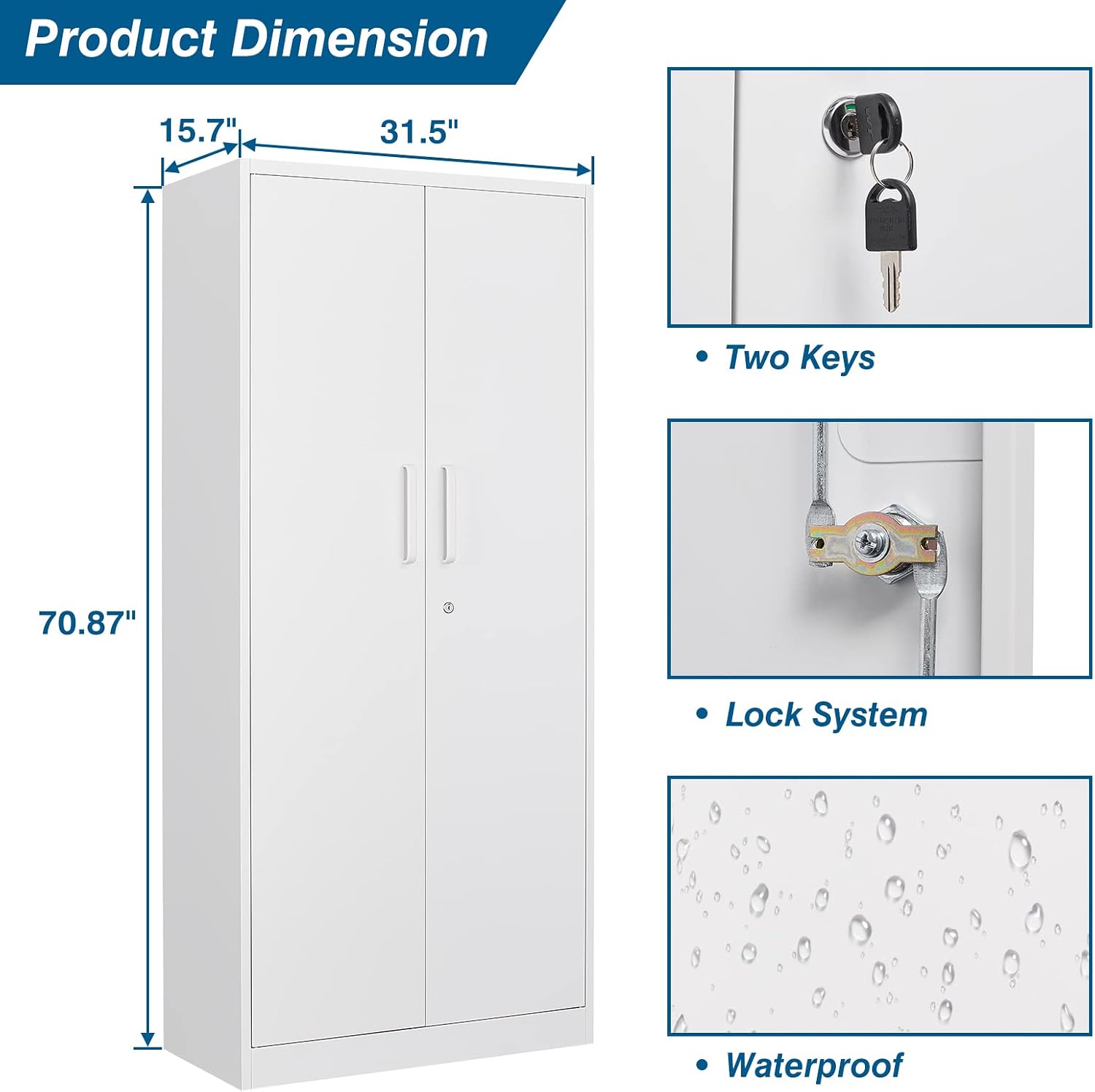 PEUKC Metal Garage Storage Cabinet, 71-inch Tool Storage Cabinet with Adjustable Shelves & Locking Doors for Garage,Office,Home,School,Gym Storage (White)