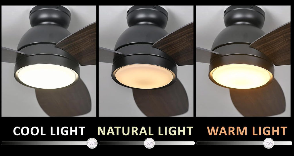Carro 44' Ceiling Fan with Light Flush Mount, DC 10 Speeds Silent Ceiling Fan with Remote, 3 Light Colors Dimmable LED Ceiling Fan for Living Room, Bedroom, Dark Walnut